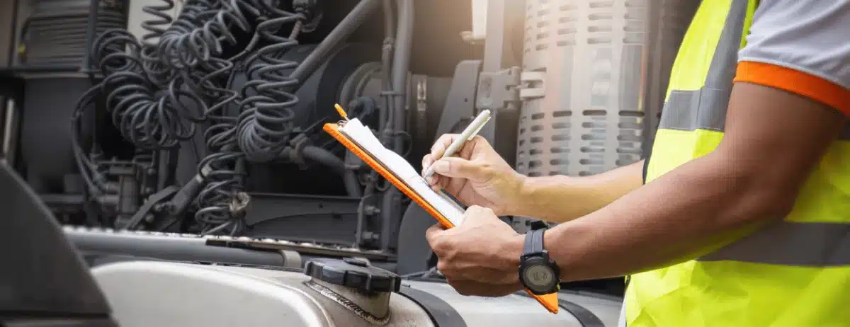 DOT Inspection Level 2: A inspector inspecting a rig with a checklist