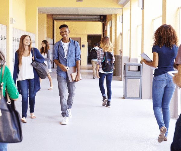 Students in School Hallway