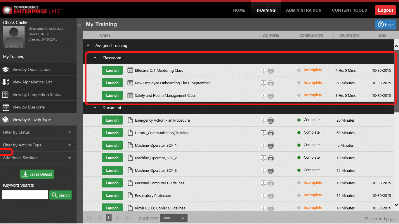 Viewing List of Assigned Instructor-Led Training Classes in an LMS Image
