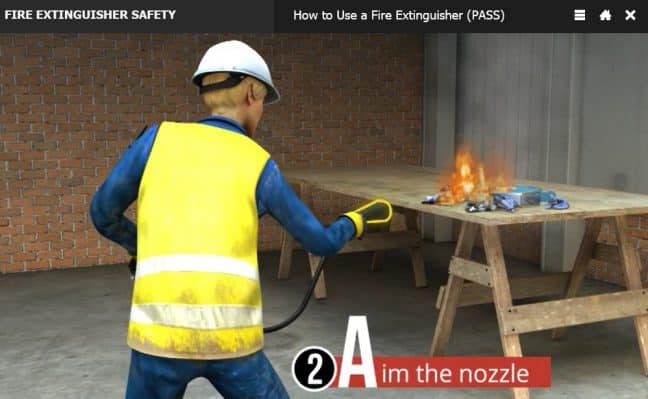 PASS Fire Extinguisher Method Aim the Nozzle Image