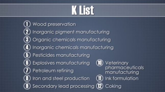 RCRA Hazardous Wastes K List