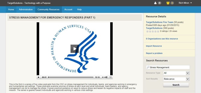 “Stress Management for Emergency Responders” is a video series created by the Centers for Disease Control and Prevention available inside Community Resources. The videos examine the ramifications of stress for emergency responders and various coping strategies. 