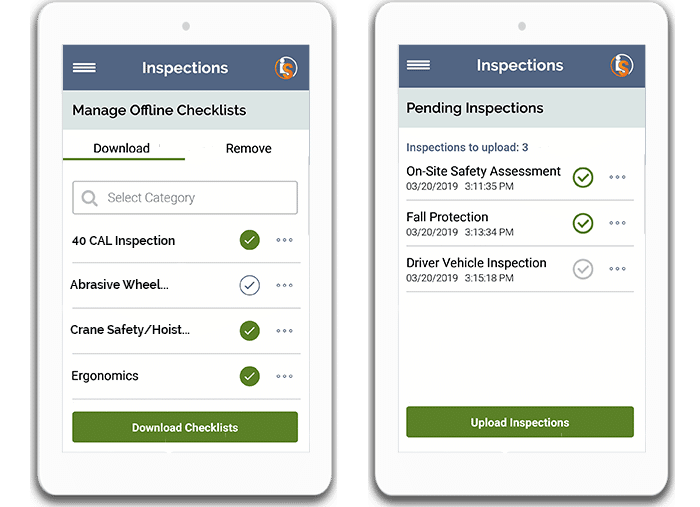 Inspections Mobile App download checklist and upload pending