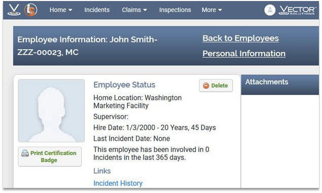 IndustrySafe Employee Profile Screen