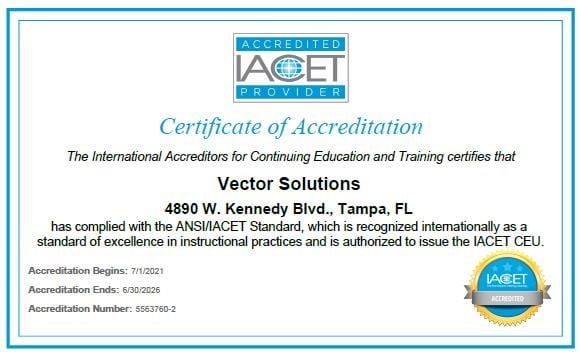 Vector Solutions Earns Reaccreditation as an IACET Provider of Continuing Education and Training