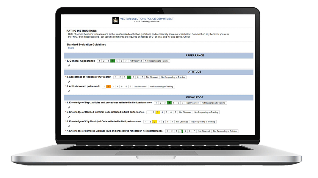 Daily observation report in Evaluations+, a FTO solution for law enforcement.