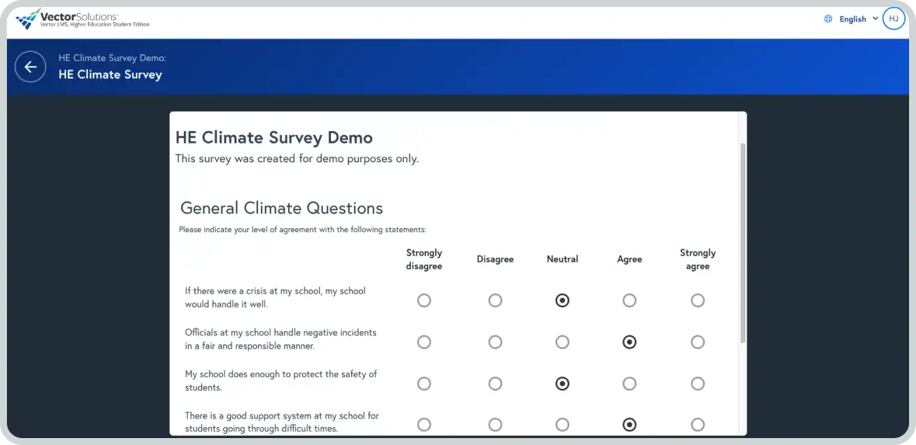 Climate survey demo on Vector platform