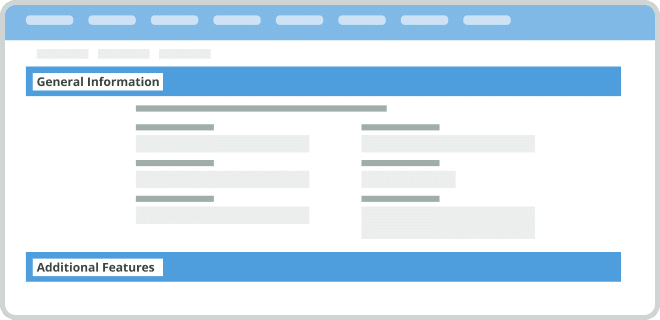 Example of a dashboard with general information and additional features