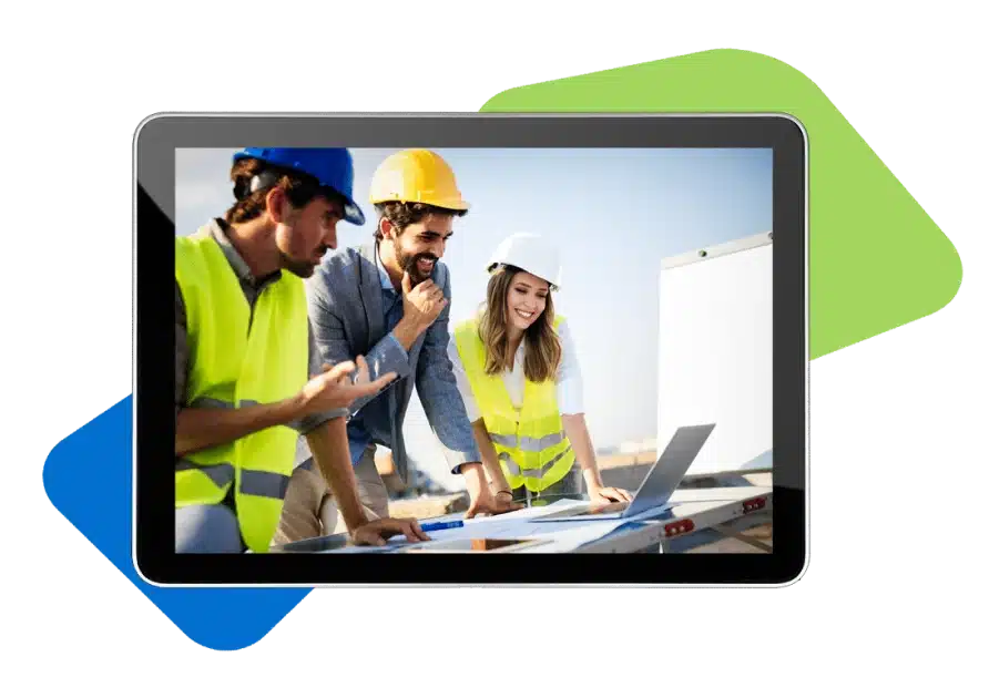 3 construction workers taking online construction training courses