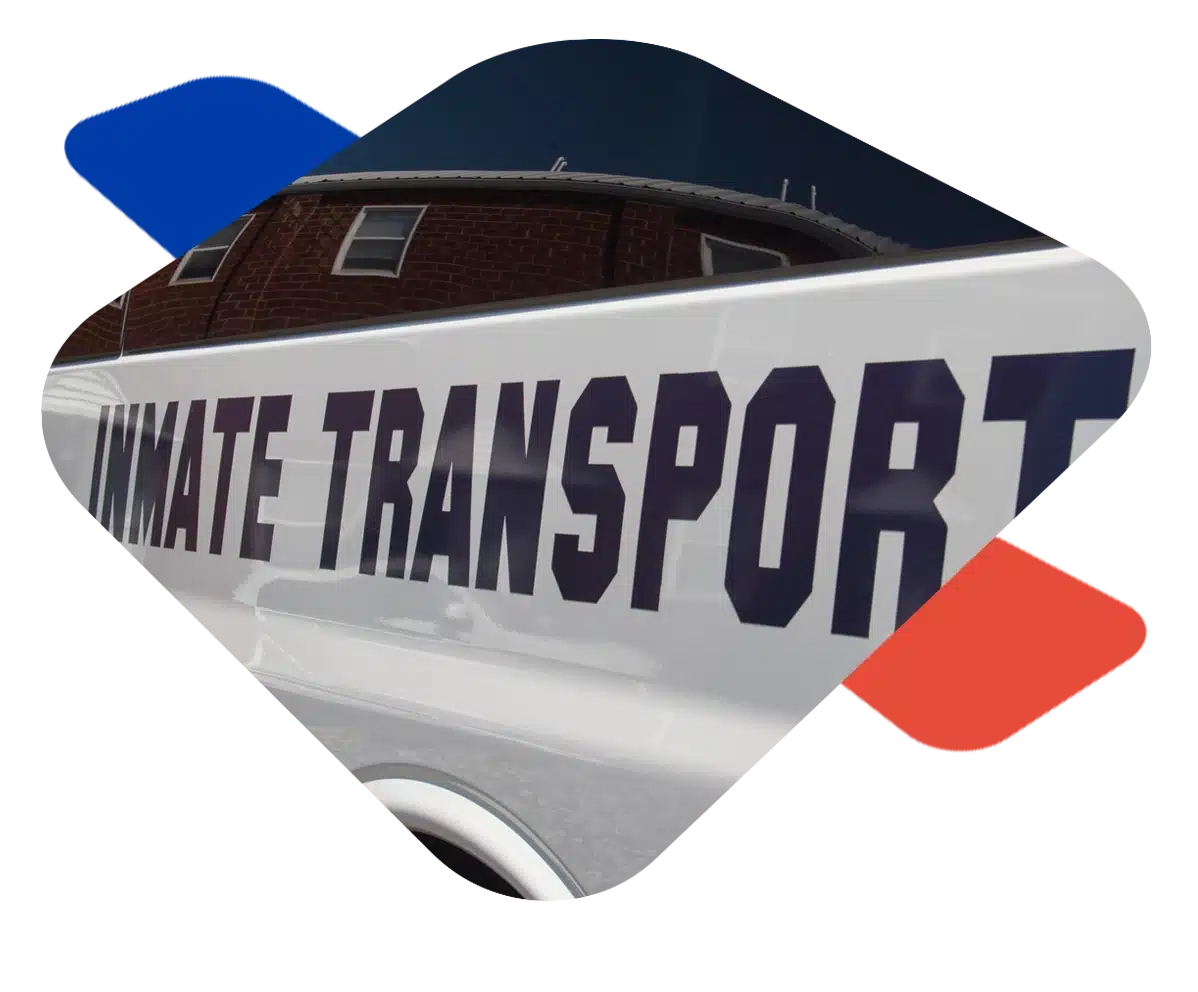 Inmate transport written on the side of a vehicle