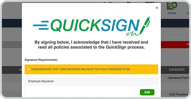 A screenshot of Policy Tracker, a policy software for PSAPs.