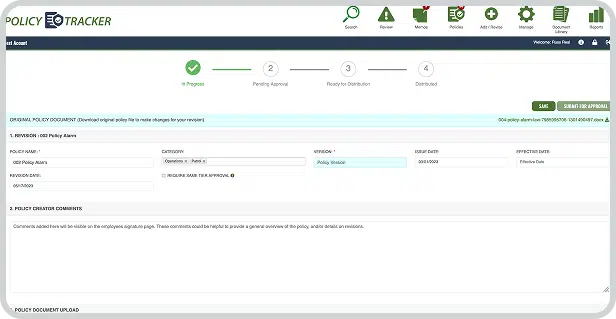 A screenshot of Policy Tracker, an emergency communications policy management software.