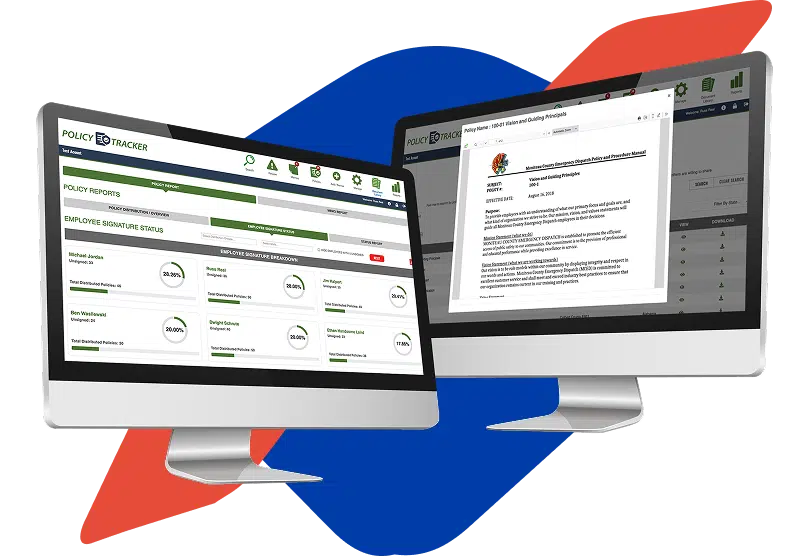 An image featuring Policy Tracker, an ECC and PSAP policy management software.