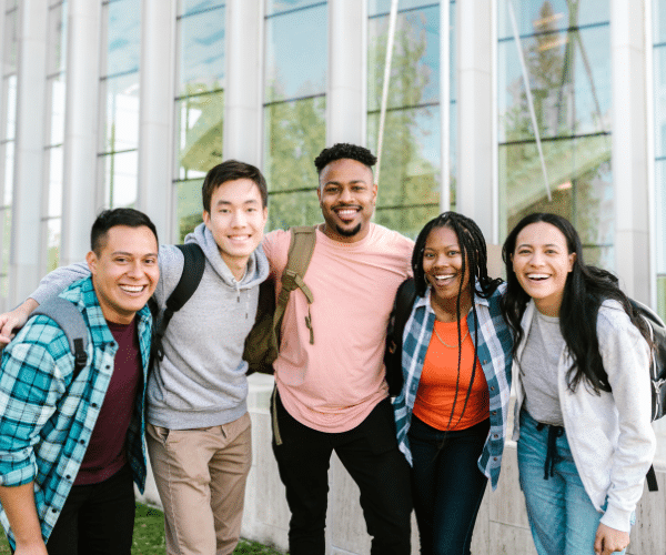 A group of smiling college students