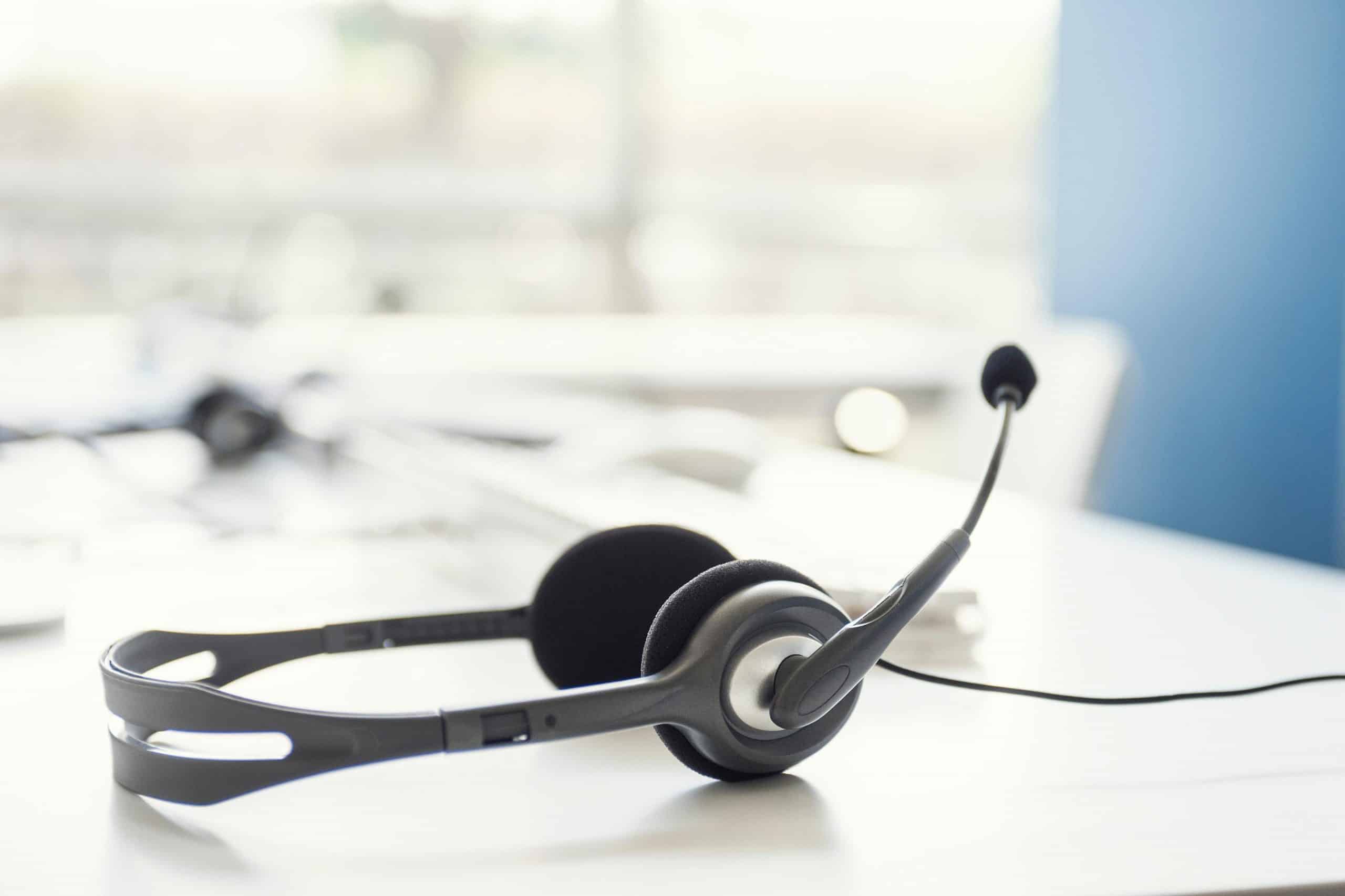 A telecommunicator's headset on a table
