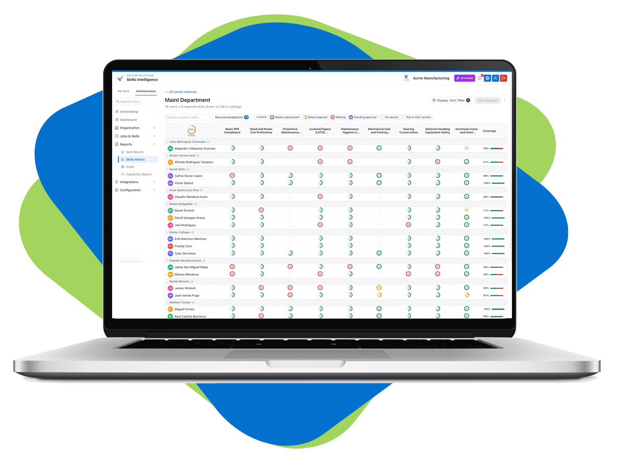 Vector Skills Intelligence skills matrix preview on laptop